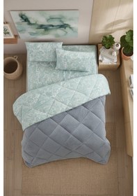 Resim Veluna Battal Boy Lüx Wellsoft Yorgan Çift Taraflı - 2 Adet Yastık Kılıflı Yorgan Seti 215x235 Cm Yeşil 