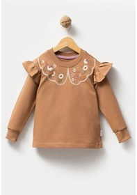 Resim Overdo Kids Fırfırlı Yakası Çiçek Nakışlı 2 İplik Uzun Kol Kız Çocuk Sweatshirt Kahverengi 