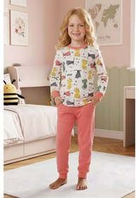 Resim Modanino Kız ÇocukPamuk Pijama Takımı 4-11 Yaş 12628 Somon 