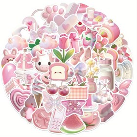 Resim 50 adet 3D Pembe Karikatür Vinil Sticker - Su Geçirmez, Yeniden Kullanılabilir Çıkartmalar Laptoplar, Kaykaylar, Kasklar ve Daha Fazlası için 