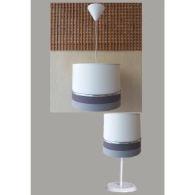 Resim Onay Avize Gri Beyaz M-644 Kumaş Kaplama 2.li Set Yatak Odası Genç ve Çocuk Odası Avize ve Abajur Seti 