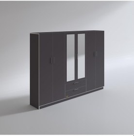 Resim Kenzlife gardırop 6 kapılı çekmeceli begonvil240 gri aynalı kapak 