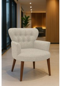 Resim Azra Mobilya Krem Keten Kumaş Tekli Koltuk Berjer - Cafe Koltuğu - Bekleme Koltuğu - Ceviz Ayak Krem 