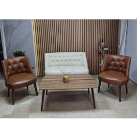 Resim Azra Mobilya Deri Çay Seti Koltuk Takımı + Sehpa - Oturma Grubu - Cafe Mobilya - Ofis Mobilya - Balkon Mobilya Krem-taba 