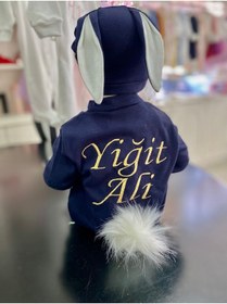 Resim Adenbaby Nakış Isimli Tavşan Tulum Lacivert 