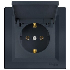 Resim Schneider Asfora Plus Antrasit Kapaklı Topraklı Priz Çerçeveli - 