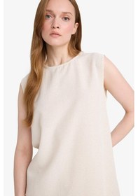 Resim Defacto Regular Fit Bisiklet Yaka Basic Düz Keten Karışımlı Kolsuz Tunik D2953ax25smer42 Ekru 