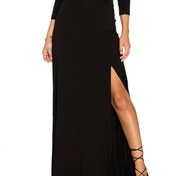 Resim Kadınlar İçin Şık Yüksek Bel Uzun A Kesim Etek Yan Yırtmaçlı - Düz Kahverengi, Esnek Polyester Karışımı, İlkbahar/Yaz İçin Mükemmel, Çok Yönlü Moda|Şık Uyumlu Etek|Polyester Karışımı 