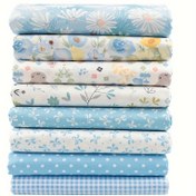 Resim 8 parça/set Mavi Baskılı Kumaş, Patchwork Bez, Bebek İşleme Kumaşı, DIY Dikiş Yorgan Malzemesi 