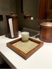 Resim Rattan Hazeran Kare Tepsi Eskitme Model-24x24 Cm %100 Doğal Hazeran 