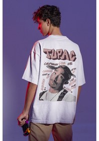 Resim Tupac Rapper Sırt Baskılı Unisex Oversize Şarkıcı Tişört Beyaz 