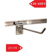 Resim 20 Adet 20 cm Kanallı Pano Kancası Raf Askısı Krom 