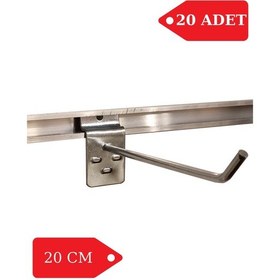 Resim 20 Adet 20 cm Kanallı Pano Kancası Raf Askısı Krom 