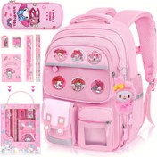 Resim Sanrio My Melody Büyük Kapasiteli Pembe Sırt Çantası - 50 Sticker, Melody Aksesuarları, 6 Rozet, Kalem Kutusu ve Kırtasiye Seti ile Mükemmel Okul ve Seyahat Çantası 