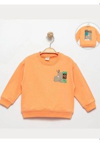 Resim Zekids Erkek Çocuk Cool Rhino Baskılı Pamuklu Sweatshirt-14202 Turuncu 