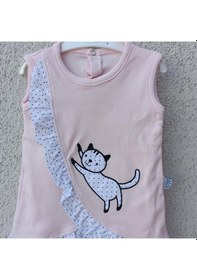 Resim 3-9 Ay Kız Bebek Badi Kedili Fırfırlı Bandanalı Pembe 