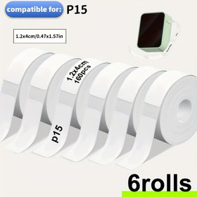 Resim 6 Rulo Kendinden Yapışkanlı Kağıt, 12*40Mm (1.2*3.99cm) Sürekli Kağıt, Her Rulo 160 Yaprak Beyaz İçerir, P15 ile Uyumlu. 