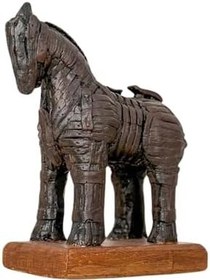 Resim Truva Atı Heykeli - Antik Yunan Mitolojisi Replikası - El Yapımı Truva Savaş Atı Figürü - Arkeolojik Sanat Eseri (Gold) 