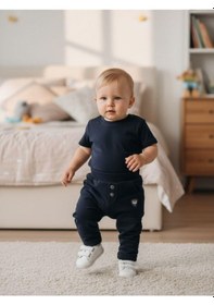 Resim Zekids Erkek Çocuk Pamuklu Lastikli Duble Paça Eşofman Altı-16388 Lacivert 