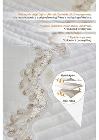 Resim Evlen Home Mihrimah Dantelli Lüks Yatak Örtüsü Seti Çift Kişilik %100 Pamuk Şık Zarif Yumuşak Krem Kırık Beyaz 