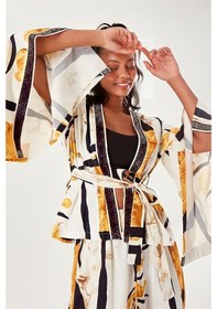 Resim Batik Desenli Kimono Ekru 