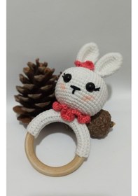 Resim Amigurumi Handmade Örgü Süslü Tavşan Çıngırak Beyaz Çok Renkli 