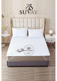 Resim %100 Pamuk Sıvı Geçirmez Kapitone Lastikli Alez Tek Ve Çift Kişilik Kapitoneli %100 Pamuklu Yatak Alezi Beyaz 