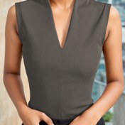 Resim Kadın Yazlık V-Yaka Kolsuz Atlet - Nefes Alabilen Esnek Polyester-Spandeks Karışımı, Şık Dar Kesim Düz Renk Çok Yönlü Günlükten Resmi Giysiye Uygun, Nefes Alabilen Kıyafet | Şık Kolsuz Üst | Esnek Kumaş, Yazlık Atletler 