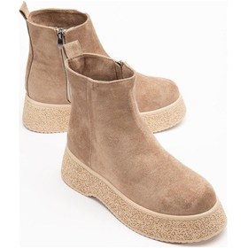 Resim Kadın Bot Vizon Kalın Taban Süet Bağsız Yüzüdüz-3605 Vizon 
