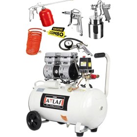 Resim Attlas 50 Litre Yağsız Sessiz Hava Kompresörü Medikal Kompresör ve Havalı Alet Seti 