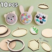 Resim 10 adet Ahşap Mini Nakış Yivleri Seti, DIY El Sanatları, Kolye Yapımı, Sanatsal Dekoratif Aksesuarlar, Takı Yapımı Araçları için Yuvarlak Çapraz Dikiş Çerçeveleri 