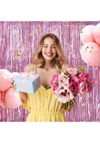 Resim Büro Ev Ofis Etkinliği İçin Golden Rose Metalize Parlak Saçaklı Arka Fon Perde Diğer 