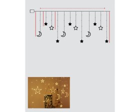 Resim Yıldız Ay Tasarımlı Prizli Perde LED Işık Iç Mekan Dekoru 