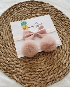 Resim Kız Bebek Peluş Ponpon/fiyonk Bandana Seti 