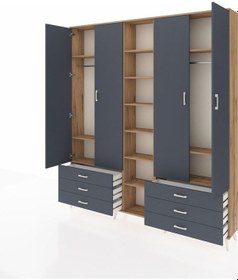 Resim Arges Dolap 13 Raflı 6 Çekmeceli 2 Askılı 220x30x243 Çam-antrasit/antrasit Antrasıt/antrasıt 