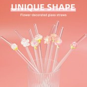 Resim 7 adet Yeniden Kullanılabilir Çiçek Cam İçme Pipetesi - Şekerlemeler, Meyveler, Kokteyller, Soğuk İçecekler için Zarif Çiçek Tasarımı - Düğünler, Partiler, Plaj, Mutfak ve Tatil Hediyeleri için Mükemmel (Noel, Cadılar Bayramı, Şükran Günü), Parti İçecek Aksesuarları, Festif İçecekler, Gıda Sınıfı Malzeme 