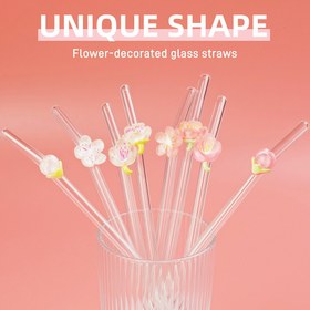 Resim 7 adet Yeniden Kullanılabilir Çiçek Cam İçme Pipetesi - Şekerlemeler, Meyveler, Kokteyller, Soğuk İçecekler için Zarif Çiçek Tasarımı - Düğünler, Partiler, Plaj, Mutfak ve Tatil Hediyeleri için Mükemmel (Noel, Cadılar Bayramı, Şükran Günü), Parti İçecek Aksesuarları, Festif İçecekler, Gıda Sınıfı Malzeme 