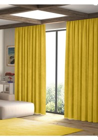 Resim Kadife Dokulu Hint Sarısı Ada Fon Perde Ekstrafor Büzgülü Hint Sarısı Sarı 