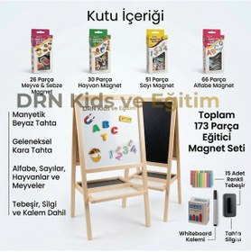 Resim Drn Kids Ve Eğitim Manyetik Çift Taraflı 174 Magnet, 15 Renkli Tebeşir, Silgi Ve Kalem Ahşap 