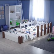 Resim Tuliplife Montessori Karyola Beyaz Rustik Ceviz 90x190 Yatak Uyumlu Oval Kesim Çocuk Yatağı 