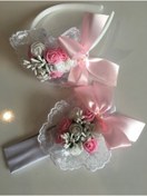 Resim CAN BUTİK Güpürlü Çiçekli Anne Bebek Tac Ve Bandana Set 