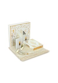 Resim Fransızca Mealli Medine Hatlı Kuranı Kerim Ve Seccade Seti Beyaz 