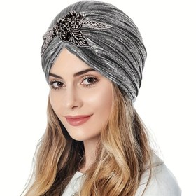 Resim Kadınlar için şık pilili şapka elastik Ramazan bere şapkası 