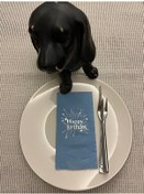 Resim Gümüş Yaldızlı Mavi Happy Bırthday Garson Katlama Peçete 16 Adet 