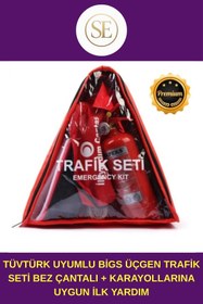 Resim ERKUT ONLİNE PREMİUM Tüvtürk Uyumlu BigS Üçgen Trafik Seti Bez Çantalı + Karayollarına Uygun İlk Yardım 
