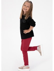 Resim U.S. Polo Assn. Kız Çocuk Siyah Simli Baskı Detaylı Bisiklet Yaka Basic Sweatshirt 50314289-VR046 