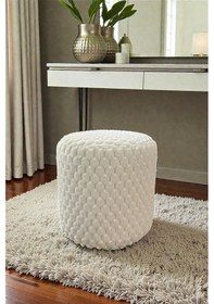 Resim Silindir Puf - Mılano Yumuşak Rabbit Kumaş Tavşan Tüyü Modern Konforlu Puf&bench Krem 