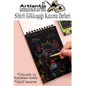 Resim Artlantis Sihirli Gökkuşağı Kazıma Defteri A5 15X20 cm 1 Paket 10 Sayfa Scratch Note Spralli Siyah Sihirli Resim Defteri 