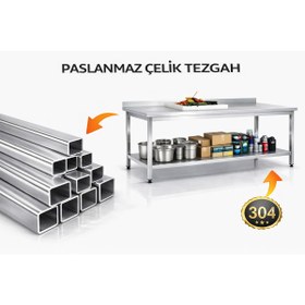 Resim sc sonsesconcept Çalışma Tezgahı Alt Tablalı , Paslanmaz , Çelik , Krom, 190x60x85 