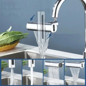 Resim Akıllı Musluk Armatür 360 Dönen 4 Fonksiyonlu Lüks Mutfak Lavabo Musluk Ucu Krom Plastik 